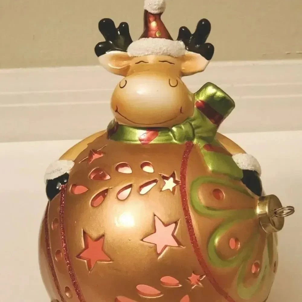 Home Reflections Reindeer Ornament Luminary Flameless Multi Color Candle